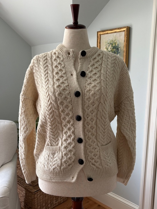 Aran Woollen Mills Sweaters - Aran Cream Cable Knit Merino Wool Sweater Cardigan